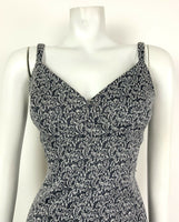 VTG 70s GREY SILVER GLITTER LUREX STRAPPY SWEETHEART ACANTHUS A-LINE DRESS 8