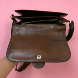 VINTAGE 60s 70s BROWN GOLD LEATHER MOD BOHO MINI SHOULDER BAG