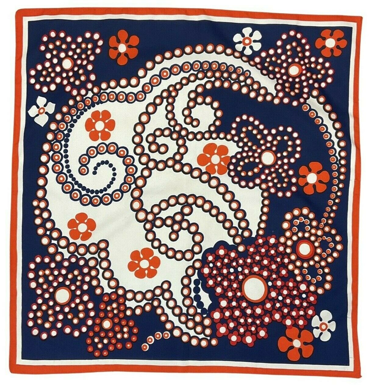 VINTAGE 60s 70s NAVY BLUE RED WHITE FLORAL DAISY DOTTY PSYCHEDELIC MOD SCARF