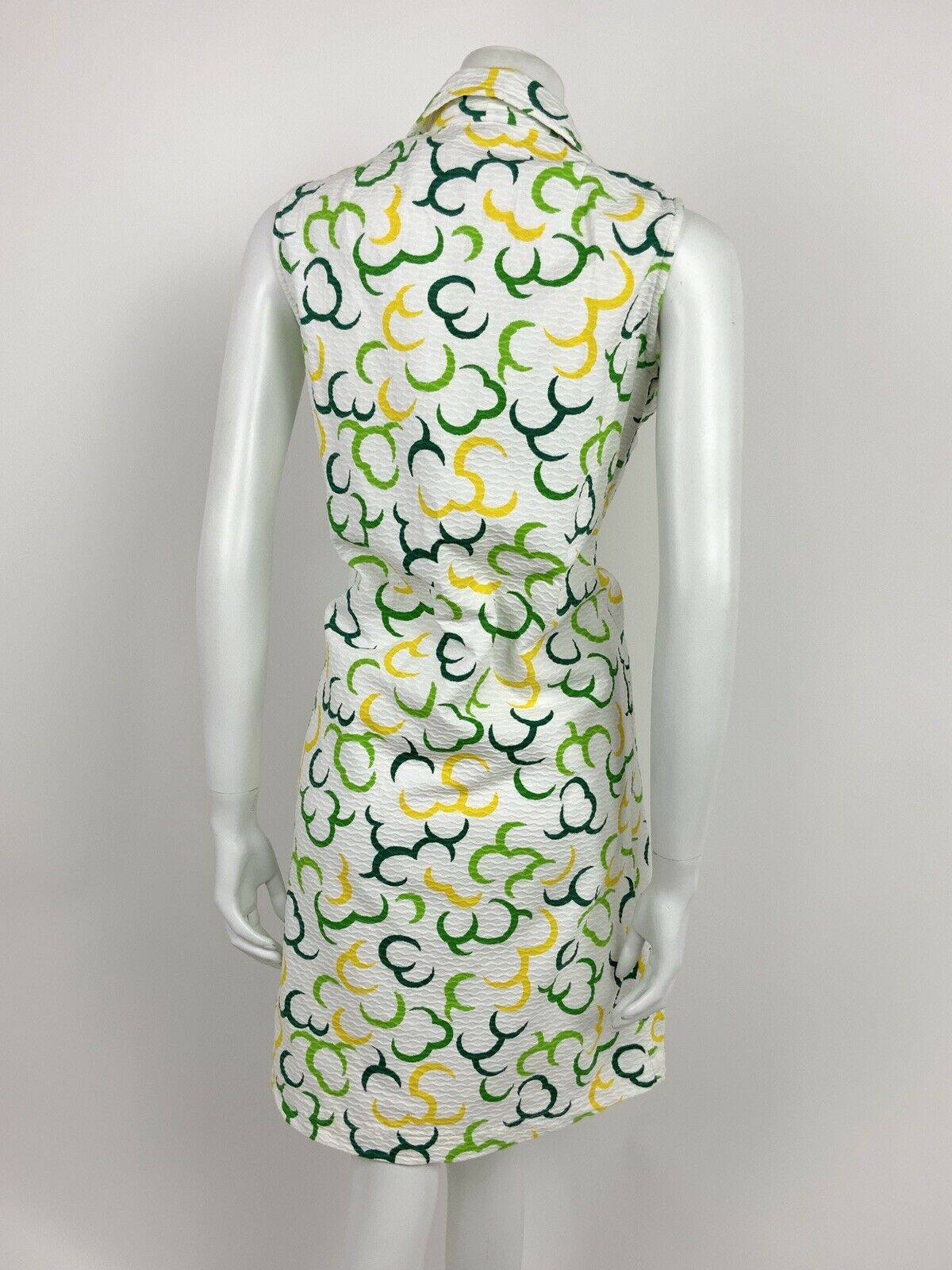 VINTAGE 60s 70s WHITE LIME FOREST GREEN YELLOW CRESCENT MOON COLLAR DRESS 12 14