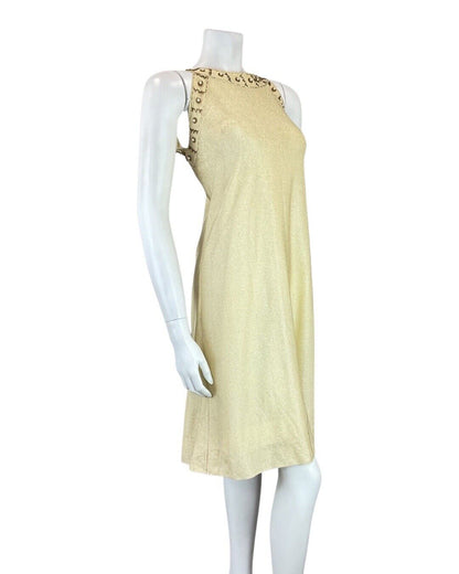 VINTAGE 60s 70s GOLD BEADED MOD DISCO STUDIO 54 PARTY SLEEVELESS SHIFT DRESS 10