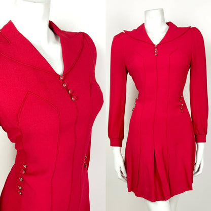 VINTAGE 60s 70s PILLARBOX RED WING COLLAR MOD MINI DRESS 8 10