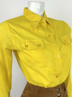 VINTAGE 60s 70s SUNSHINE YELLOW DAGGER COLLAR MOD LONG SLEEVE SHIRT 10 12