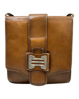 VINTAGE 70s TOFFEE BROWN SILVER LEATHER MOD BOHO CROSS-BODY MESSENGER BAG