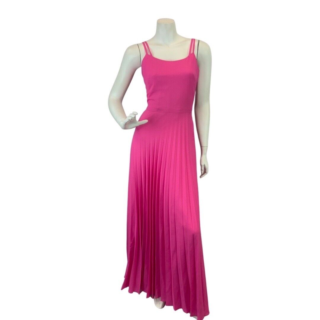 VINTAGE 60s 70s HOT BARBIE PINK STRAPPY MOD SLEEVELESS PLEATED MAXI DRESS 8