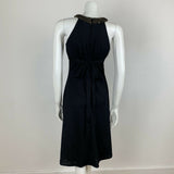 VINTAGE 70S BLACK GOLD BEADED HALTER NECK DRESS 6 8