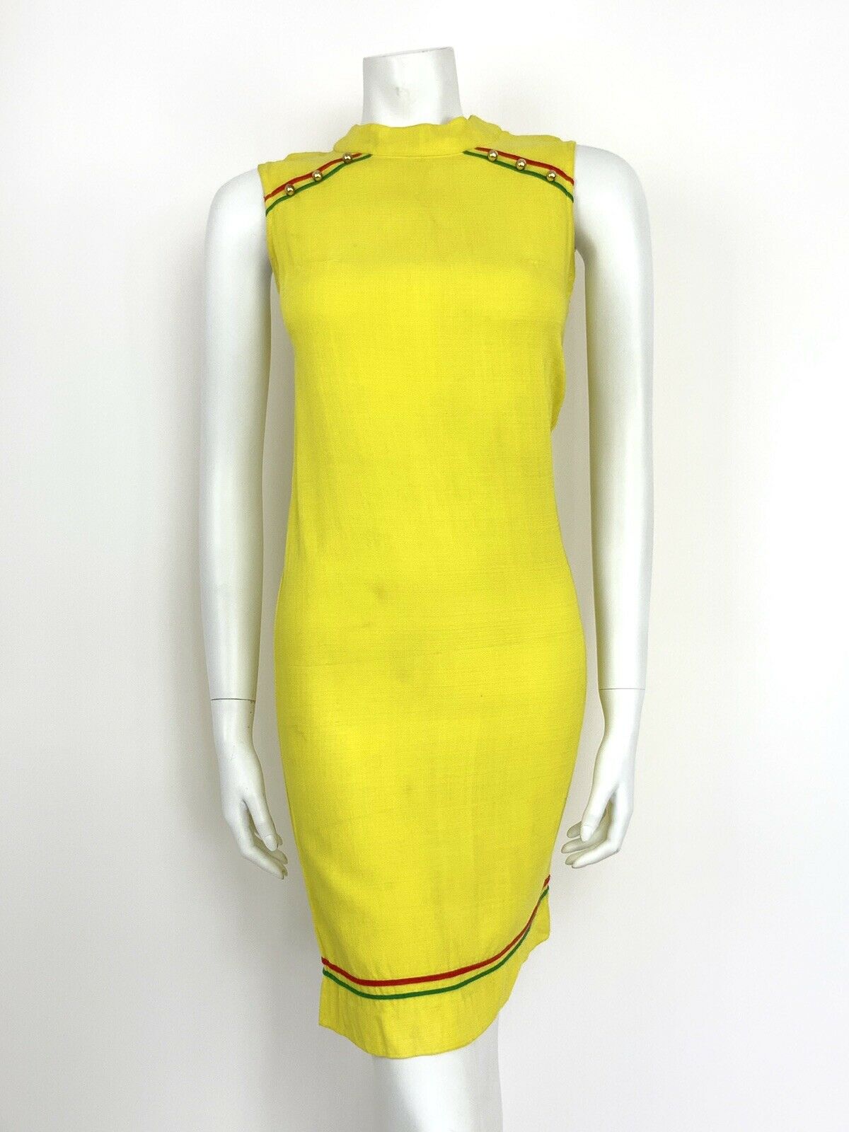 VINTAGE 60s 70s ACID YELLOW RED GREEN GOLD SUMMER SHIFT MINI DRESS 4