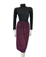 VINTAGE 60s 70s PURPLE BLACK GLITTER DISCO PARTY SHEER KNEE-LENGTH SKIRT 8 10