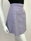 VINTAGE 60s 70s LILAC PURPLE SILVER ZIP-UP MOD A-LINE MINI SKIRT 8 10