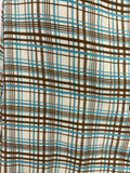 VINTAGE 60s 70s CREAM BLUE BROWN TARTAN PLAID MOD SHIRT COLLAR DRESS 12