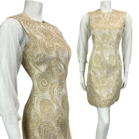 VINTAGE 60s 70s GOLD WHITE MESH MOD MINI PARTY CHRISTMAS EVENING DRESS 10