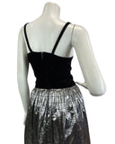 VINTAGE  70s 80s BLACK SILVER METALLIC DISCO EVENING PARTY MAXI DRESS 8 10