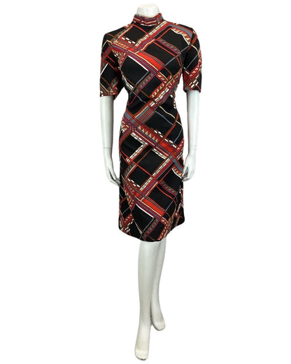 VINTAGE 60s 70s BLACK RED BROWN PSYCHEDELIC MOD MIDI DRESS 16