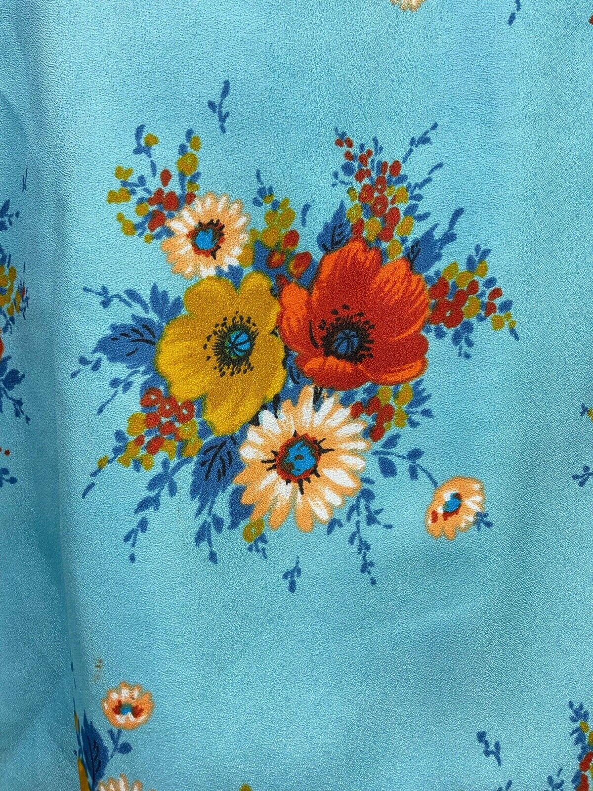 VINTAGE 60s 70s BLUE RED GOLD FLORAL POPPY BOUQUET SWING FLARED MIDI SKIRT 8 10