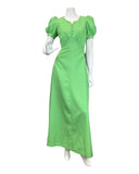 VINTAGE 60s 70s APPLE GREEN PUFF SLEEVE MOD MAXI DRESS 6 8