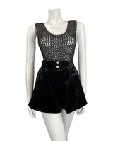 VINTAGE 60s 70s BLACK SILVER CROCHETED KNITTED DISCO PARTY VEST TOP 10 12