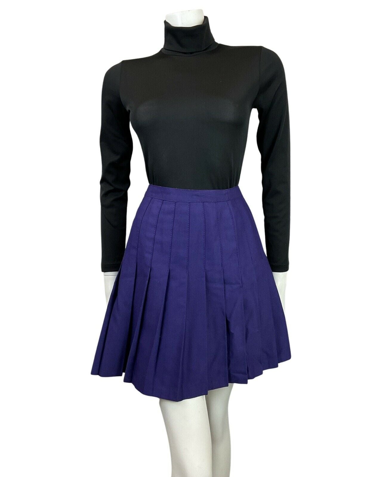 VINTAGE 60s 70s VIOLET PURPLE PLEATED MOD MINI SHORT SKIRT 8 10