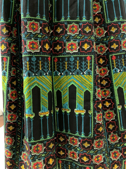 VTG 60s 70s BLACK GREEN YELLOW RED MOROCCAN TILE PSYCHEDELIC DRESS 12 14