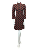 VINTAGE 60s 70s BLACK RED CHECKED TARTAN MOD PARTY MINI DRESS 8