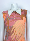 VINTAGE 60s 70s ABSTRACT FLORAL SHIFT DRESS ORANGE PURPLE PINK GOLD 12
