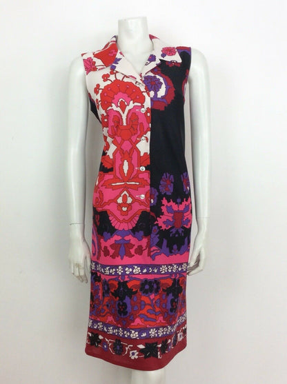 BOLD VINTAGE 70s FLORAL PAISLEY PSYCHEDELIC SHIRT DRESS 14 16