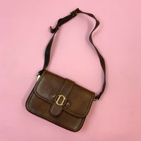 VINTAGE 60s 70s BROWN GOLD LEATHER MOD BOHO MINI SHOULDER BAG