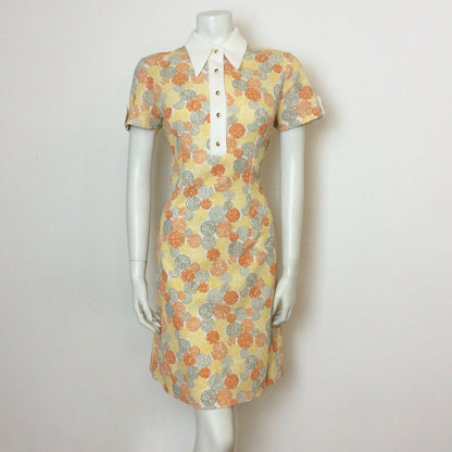 VTG 70S ORANGE YELLOW WHITE GREY SWIRL JAPANESE SHIRT DRESS 10 12