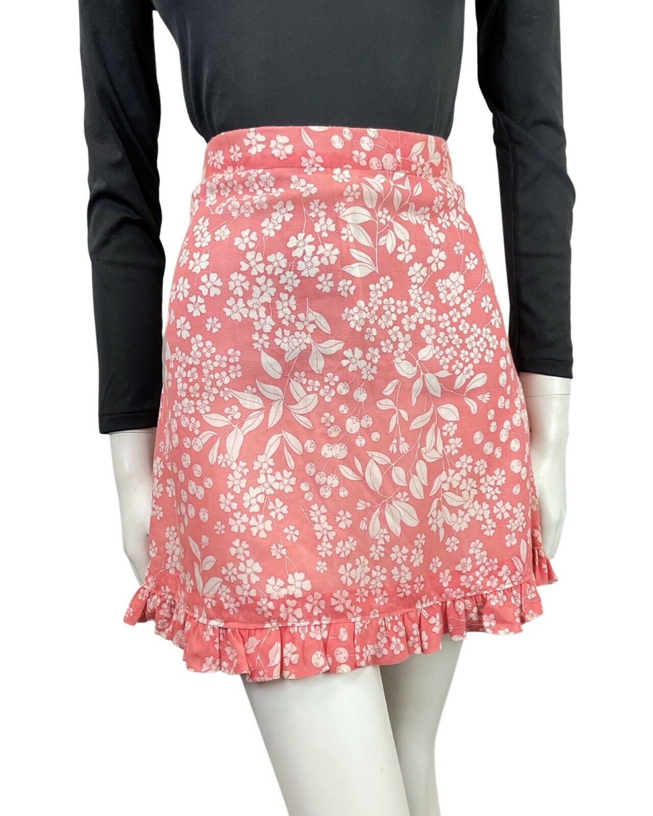 VINTAGE 60s 70s PEACH PINK WHITE FLORAL BERRY RUFFLE SHORT SKIRT 4