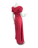 VINTAGE 60s 70s HOT PINK PUFF SLEEVES MOD MAXI DRESS 8