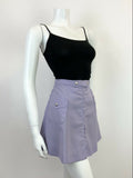 VINTAGE 60s 70s LILAC PURPLE SILVER ZIP-UP MOD A-LINE MINI SKIRT 8 10