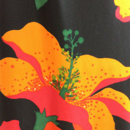 STUNNING VTG 60S 70S BLACK ORANGE RED PSYCHEDLIC FLOWER MAXI DRESS 10