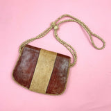 VINTAGE 60s 70s RED TAN LEATHER STRIPED BRAIDED MOD BOHO MINI SHOULDER BAG