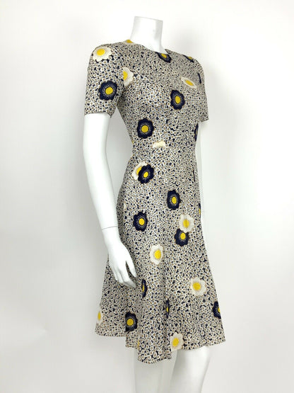 VTG 60s 70s BLUE WHITE YELLOW FLORAL MOD DAISY DOTTY DRESS SUMMER HIPPY 8