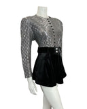 VINTAGE 70s 80s METALLIC SILVER CHECKERBOARD STUDIO 54 PARTY FITTED LUREX TOP 14