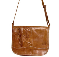 VINTAGE 70s 80s TOFFEE BROWN STAMPED LEATHER BOHO MOD SHOULDER BAG