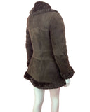 VINTAGE 60s 70s DARK BROWN SUEDE LEATHER BOHO PENNY LANE SHEARLING COAT 8 10