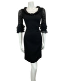 VINTAGE 60s 70s BLACK LACE RUFFLE MOD MINI PARTY CHRISTMAS EVENING DRESS 10