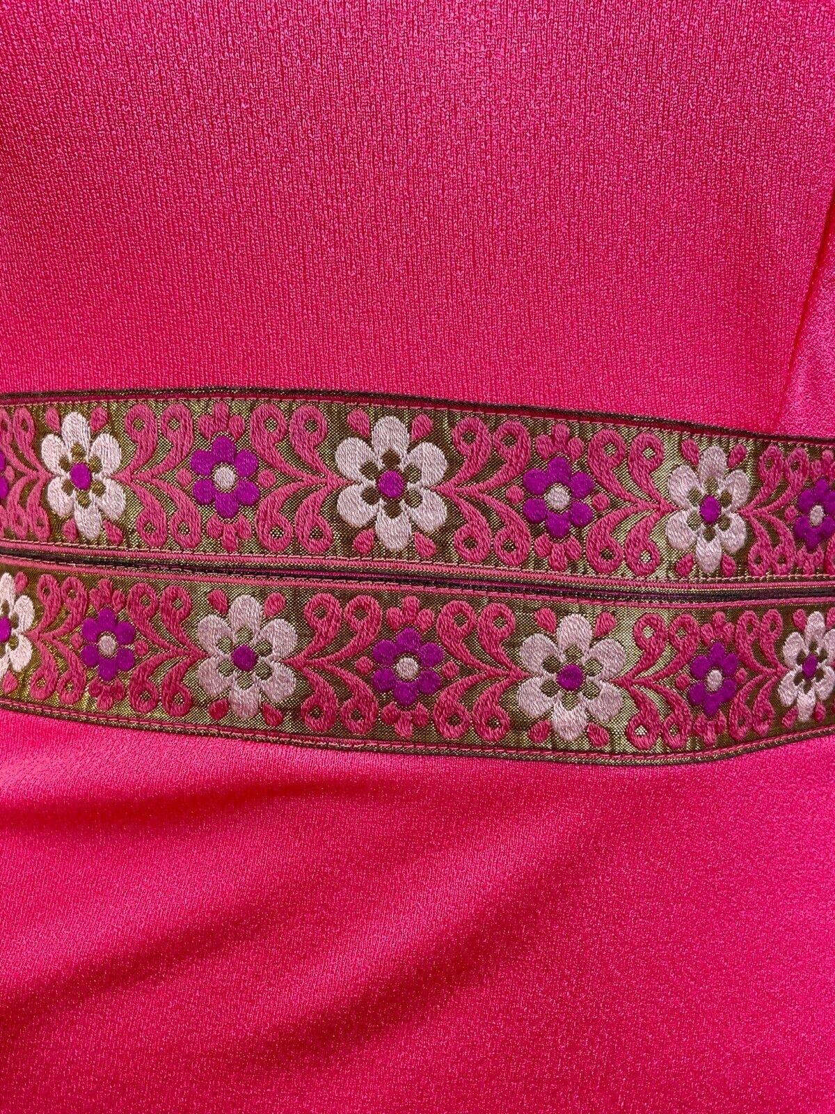 VINTAGE 60s 70s BRIGHT PINK GOLD FLORAL MOD HALTER WING COLLAR MAXI DRESS 8 10