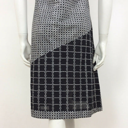 70S VINTAGE BLACK WHITE CHAIN LINK CHECK PATTERN MIDI DRESS 12