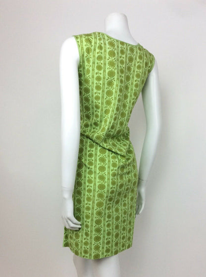 VINTAGE 60s 70s LIME GREEN PSYCHEDELIC FLORAL EMPIRE LINE SHIFT DRESS 10 12