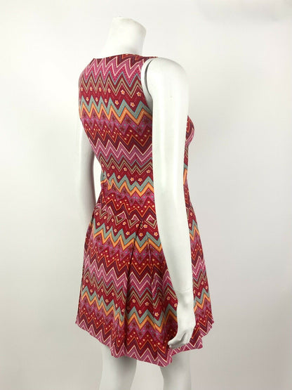 VINTAGE 60s 70s PINK RED BLUE ORANGE ZIG-ZAG FLORAL DAISY PSYCHEDELIC DRESS 4