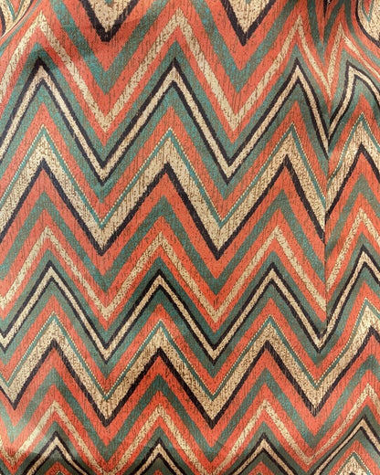 VINTAGE 60s 70s GREEN ORANGE CREAM ZIG-ZAG CHEVRON MOD SHORT FITTED DRESS 10 12