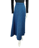 VINTAGE 60s 70s BLUE BLACK WOVEN GEOMETRIC STRIPED FLARED MAXI SKIRT 6