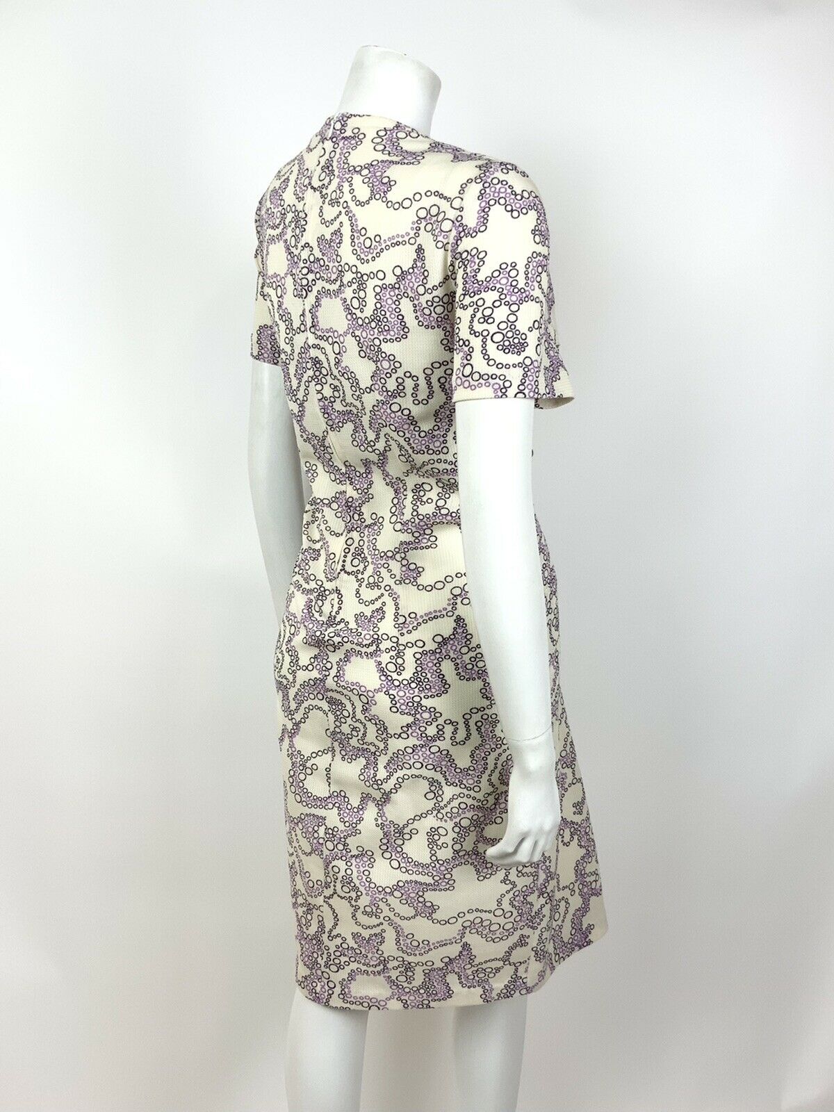 VINTAGE 60s 70s WHITE PURPLE BUBBLE SWIRL PSYCHEDELIC SHIFT DRESS 12 14