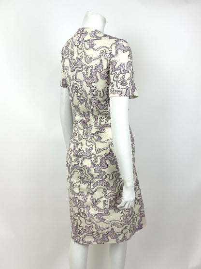 VINTAGE 60s 70s WHITE PURPLE BUBBLE SWIRL PSYCHEDELIC SHIFT DRESS 12 14