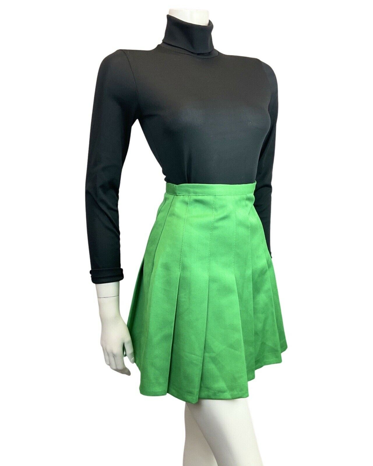 VINTAGE 60s 70s APPLE GREEN PLEATED MOD SHORT SKIRT 4