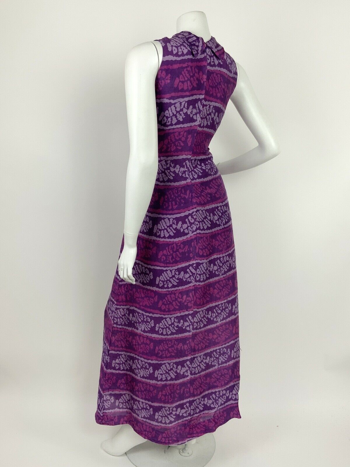 VTG 60s 70s PURPLE LILAC PINK ABSTRACT TURTLENECK SLEEVELESS MAXI DRESS 12 14