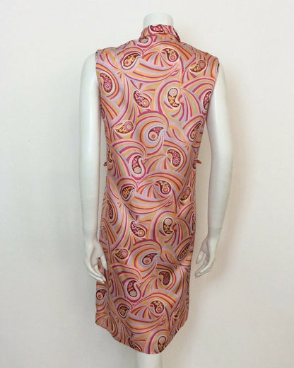 VINTAGE 60S 70S PINK ORANGE SWIRLY PSYCHEDELIC PAISLEY DRESS 14