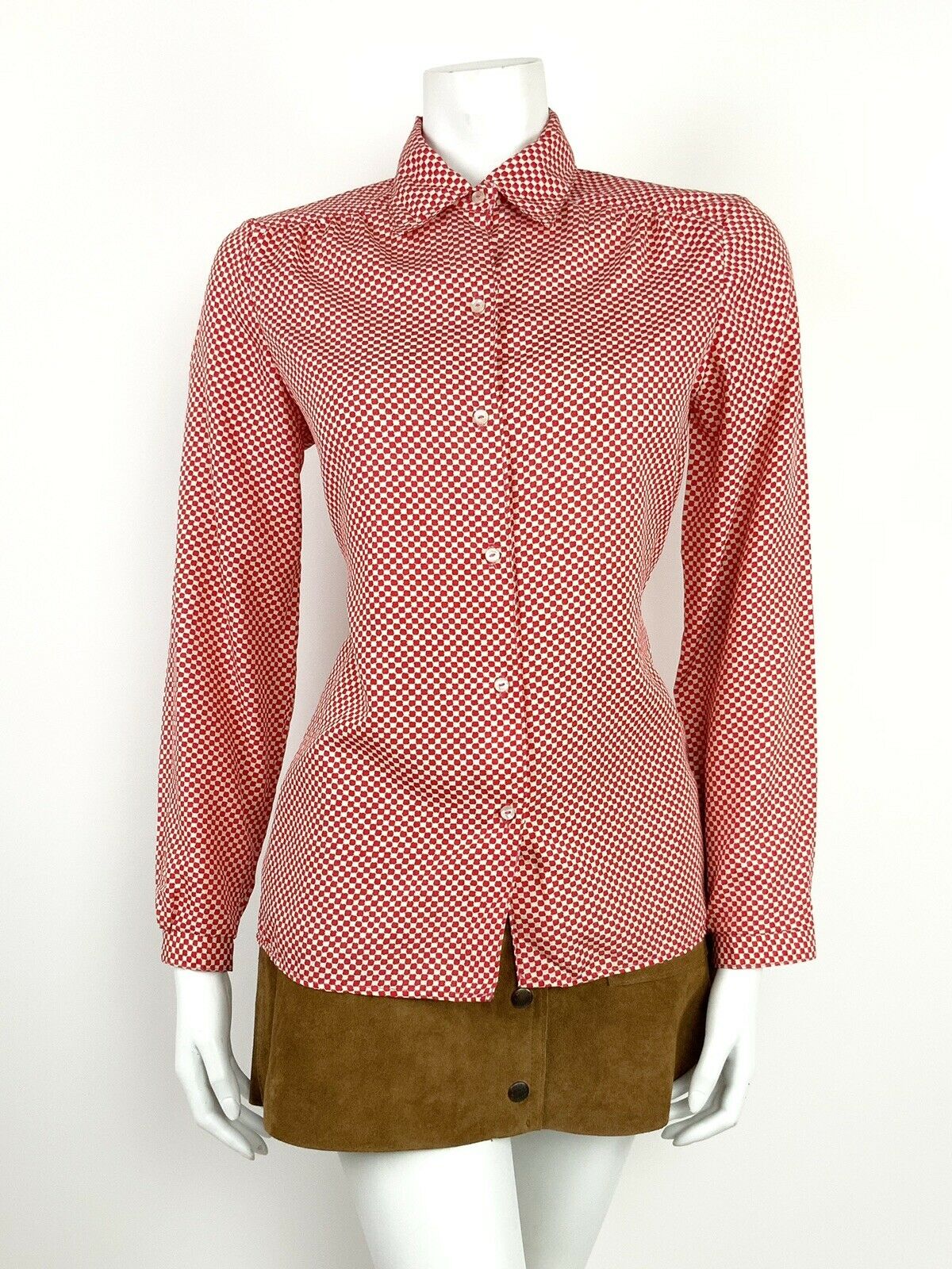 VINTAGE 60s 70s RED WHITE CHECKERBOARD CHECK MOD SHIRT 12 14