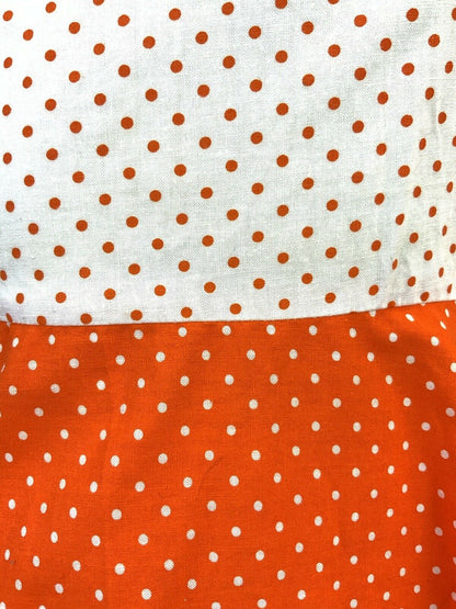 VINTAGE 60s 70s WHITE ORANGE POLKA-DOT MOD HALTER MINI SUMMER DRESS 6 8